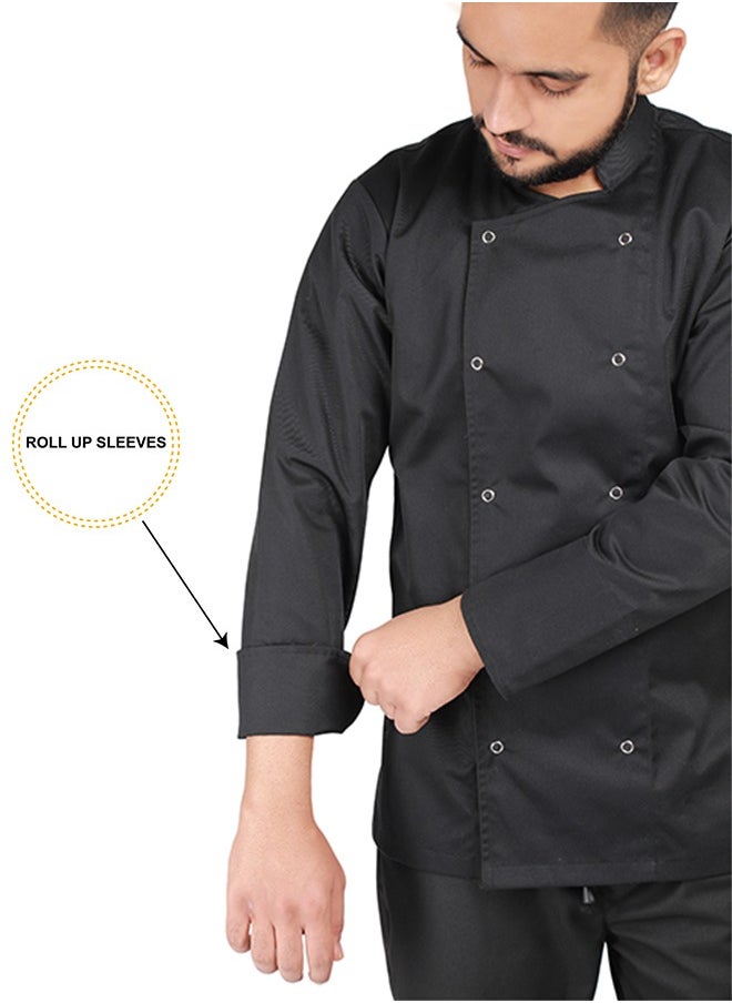 YANEK YANEK Chef Jacket Coat Long Sleeve with Snap Buttons made from Breathable Twill Cotton with Sleeve Pocket | For Restaurant, Cafe, Bakery, Home Kitchens | Wash and Wear Durable Fabric  - Image 3