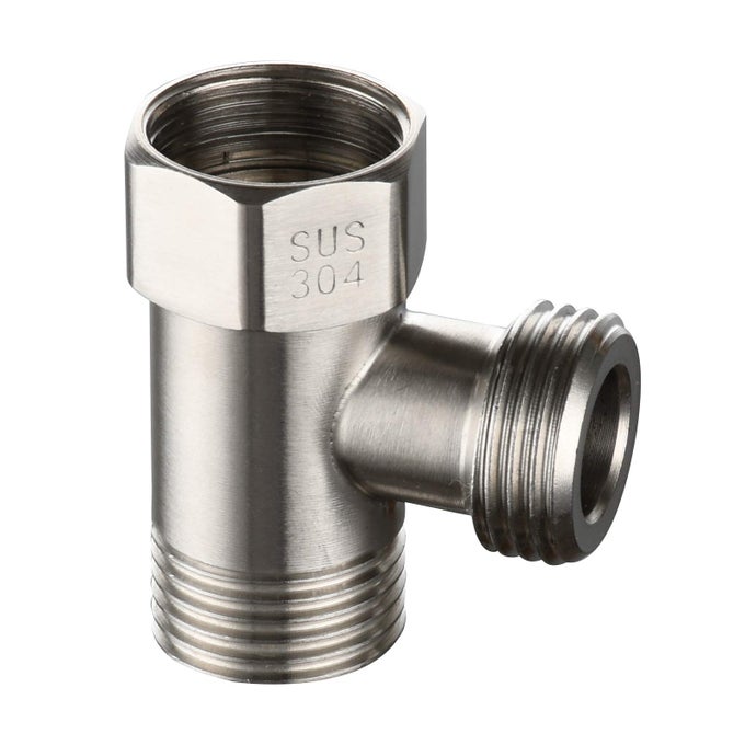 3WAY TEE CONNECTOR STAINLESS STEEL T ADAPTER G 12 T VALVE DIVERTER FOR BATHROOM SHOWER ARM ANGLE VALVE HOSE SBA020A