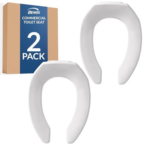 Bemis 2 Pack Commercial Open Front Plastic Toilet Seat Heavy Duty Industrial Seat without Lid Secure Installation for Long Lasting Use Made in USA Elongated White 1955CT