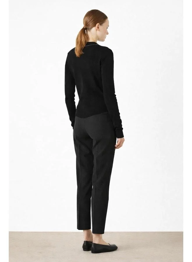 Mısırlı 1951 Women's Sweater with Black Side and Pearl Details