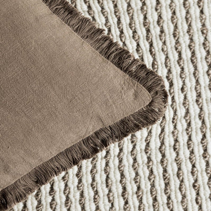 Foindtower Set of 2 Decorative Linen Fringe Throw Pillow Covers Cozy Boho Farmhouse Cushion Cover with Tassels Soft Accent Pillowcase for Couch Sofa Bed Living Room Home Decor,18Ã—18 Inch,Light Brown - Image 3