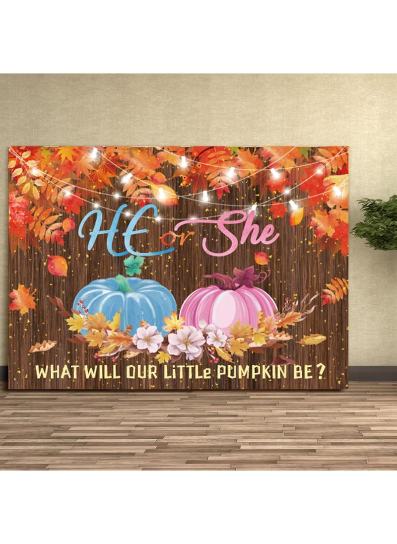 Moukeren Moukeren 7 x 5 ft Fall Pumpkin Gender Reveal Backdrop He or She What Will Our Little Pumpkin Be Photography Background Party Supplies Thanksgiving Baby Shower Decoration Banner Photo Booth Props  - Image 2
