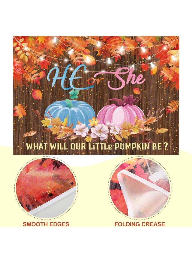 Moukeren Moukeren 7 x 5 ft Fall Pumpkin Gender Reveal Backdrop He or She What Will Our Little Pumpkin Be Photography Background Party Supplies Thanksgiving Baby Shower Decoration Banner Photo Booth Props  - Image 5