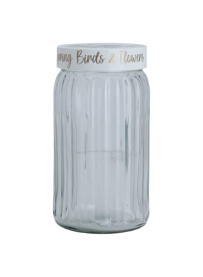 Alsaif Gallery Hervin glass spice jar with white lid, 1.7 litres, rose pattern - transparent - Image 1