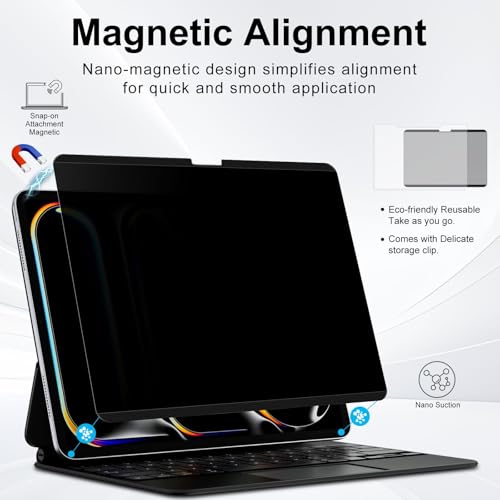 FILMEXT Magnetic Privacy Screen for iPad Pro 13 inch M5 2025/M4 2024(8th/7th Generation),Removable Anti Spy Glare Blue Light Filter Black Secrity Privacy Film - Image 2
