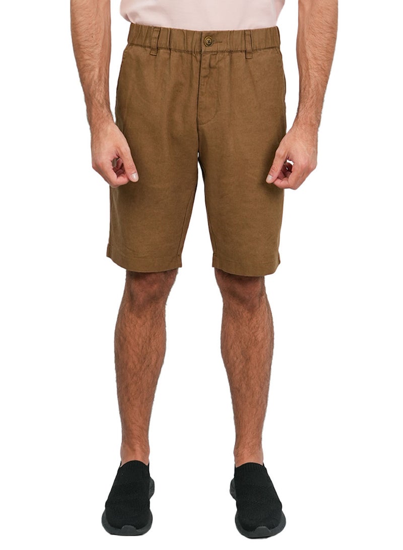 GIORDANO Men's Slim Linen Cotton Bermuda Shorts - Image 1
