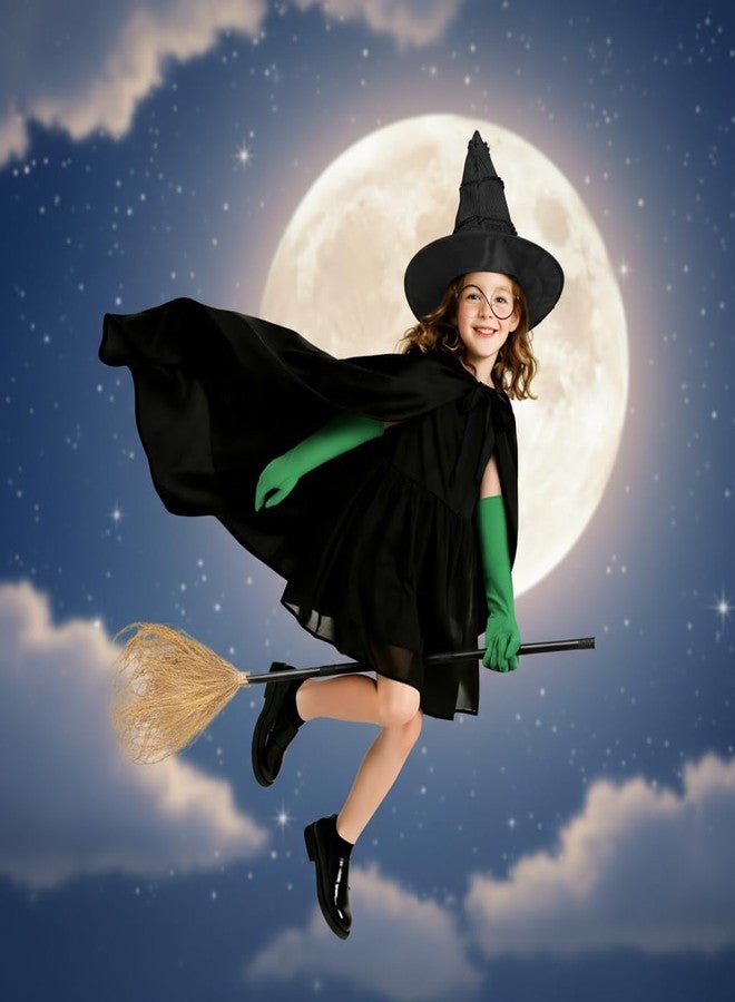 VZQI 3 Pcs Wicked Kids Witch Costume Girls Green Witch Movie Cosplay Halloween Witches Hat Cape Glasses Accessories Set 6-12T - Image 2