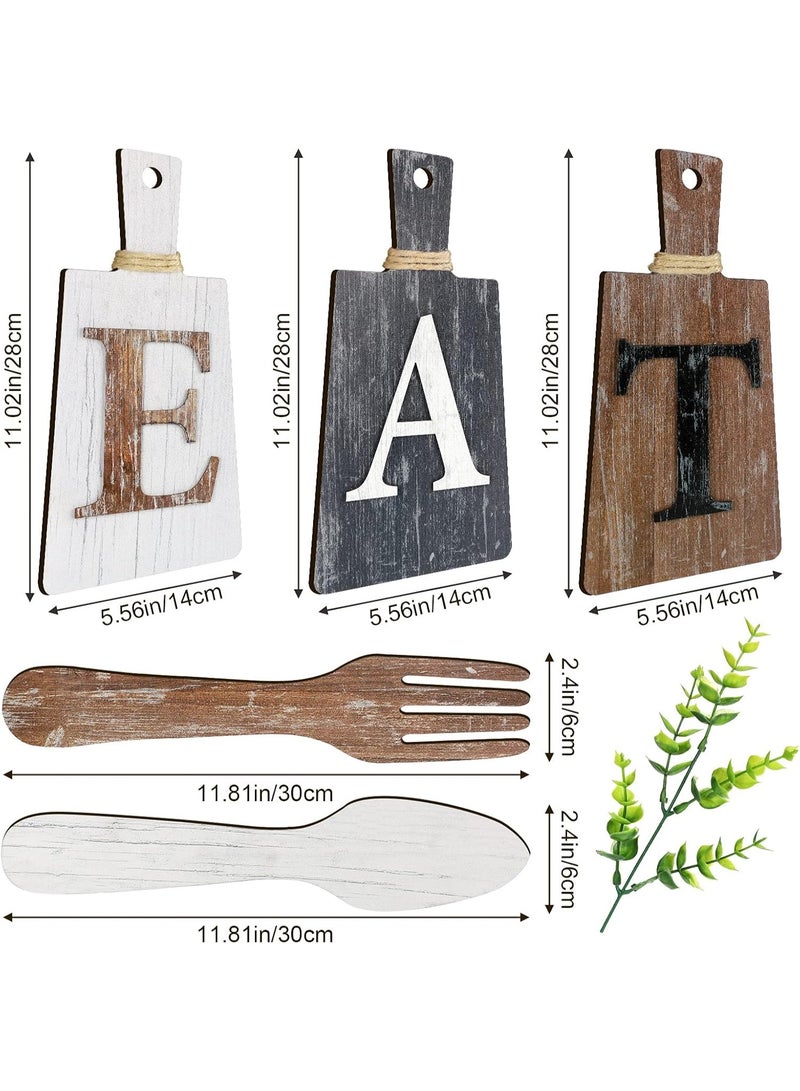 Relex Cutting Board Eat Sign Set Hanging Art Kitchen Eat Sign Fork and Spoon Wall Decor Rustic Primitive Country Farmhouse Kitchen Decor for Home Decoration (White, Grey, Brown) - Image 3