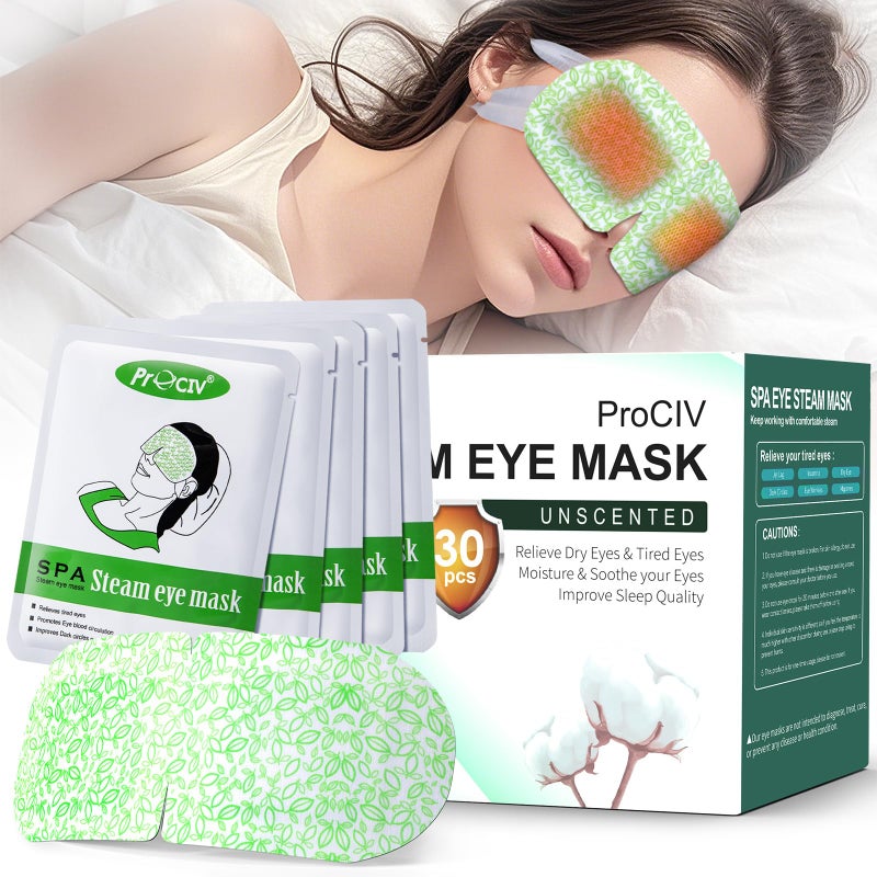 ProCIV 30 Packs Steam Eye Mask,Warm Compress for Dry Eyes Sleep Mask,Hot Auto Heated Eye Masks Relaxing Products for Women Moist Heat Soothing Eye Fatigue,Disposable Eye Mask for SPA Essentials - Image 1