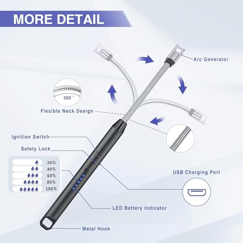 DORESshop 360° Flexible USB Gas Lighter for Kitchen, Electric Rechargeable Lighter for Gas Stove, Windproof Plasma Liter for Diya Puja, Candles,Crackers,Type-C Charge, 400 Uses (Multi, Medium) - Image 5