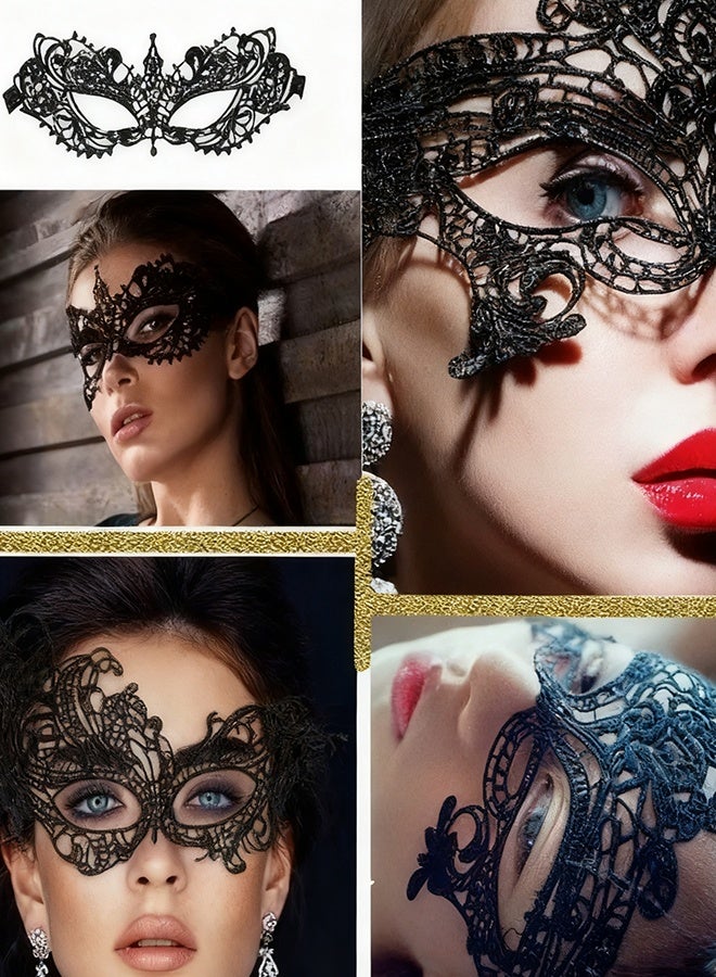 Happy D 4 Pieces Women Lace Eye Mask, Masquerade Masks Mysterious Face Venetian Eyemask for Carnival Party Costume Ball, Black - Image 4