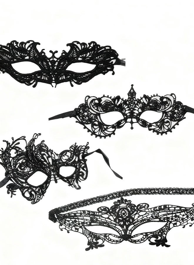 Happy D 4 Pieces Women Lace Eye Mask, Masquerade Masks Mysterious Face Venetian Eyemask for Carnival Party Costume Ball, Black - Image 2