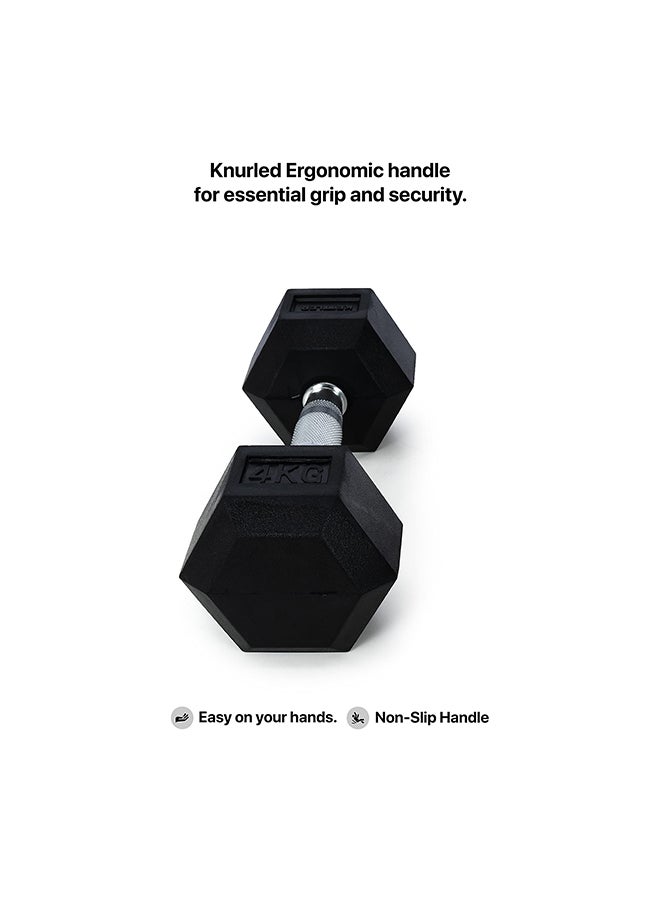 anythingbasic. Hexagonal Dumbbell of 4kg (8.8LB) Includes 1 * 4Kg (8.8LB) | Material : Iron with Rubber Coat | Exercise, Fitness and Strength Training Weights at Home/Gym | Unisex  - Image 3
