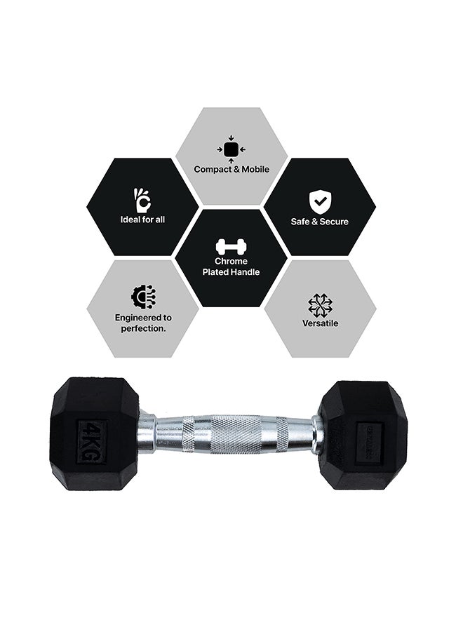 anythingbasic. Hexagonal Dumbbell of 4kg (8.8LB) Includes 1 * 4Kg (8.8LB) | Material : Iron with Rubber Coat | Exercise, Fitness and Strength Training Weights at Home/Gym | Unisex  - Image 2