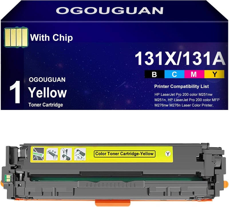 خرطوشة حبر متوافقة بديلة لـ HP 131X CF210X 131A لطابعة HP Laserjet Pro 200 Color MFP M276nw M251nw M251n M276n CF210A CF211A CF212A CF213A (أصفر واحد) - Image 1