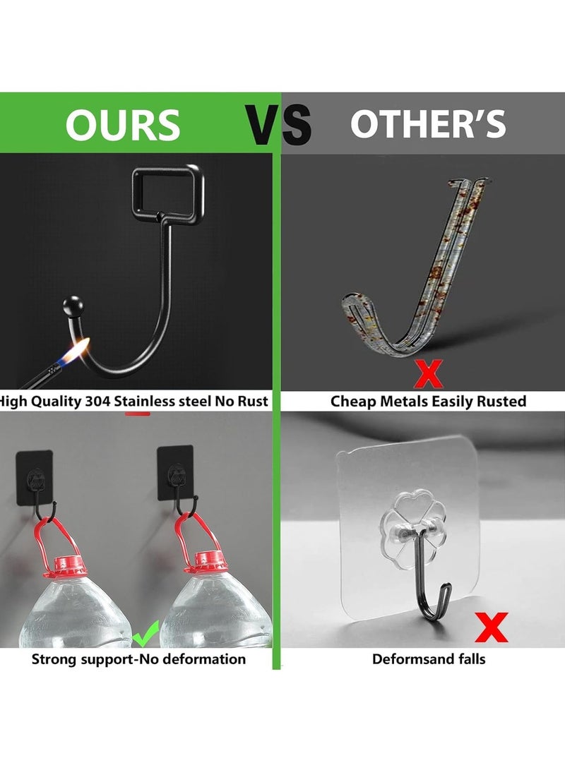 SYOSI Adhesive Hooks 20Pcs Black Wall Hook Versatile Hooks Robe Towel Hooks Waterproof for Bathrooms Kitchen Shower Sticky Adhesive Wall Hooks for Hanging Towel Robes Loofah Utensils Key - Image 5