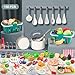 JOKERKING 150Pcs Kitchen Playset Toddlers Pretend Cooking Cookware Accessories Food Picnic Blanket Fruits Veges 2Pack Shopping Storage Basket Dessert and Prop Money Gift for Kids White - Image 4