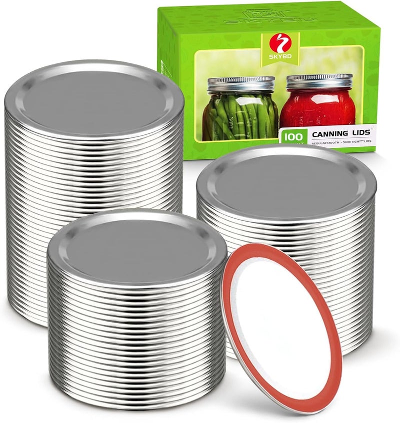 SKYBD 100-Count, REGULAR Mouth Canning Lids for Ball, Kerr Jars - Split-Type Metal Mason Jar Lids for Canning - Food Grade Material, 100% Fit & Airtight for Regular Mouth Jars(70mm) - Image 1