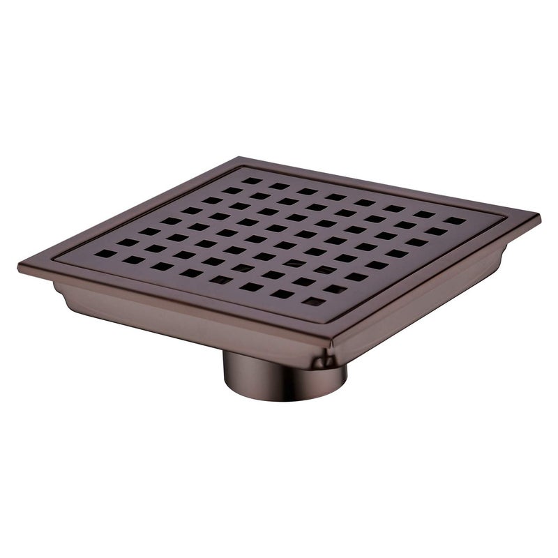 Orhemus Square Shower Floor Drain with Removable Cover Grid Grate 6 inch Long SUS 304 Stainless Steel Brushed Bronze Finished