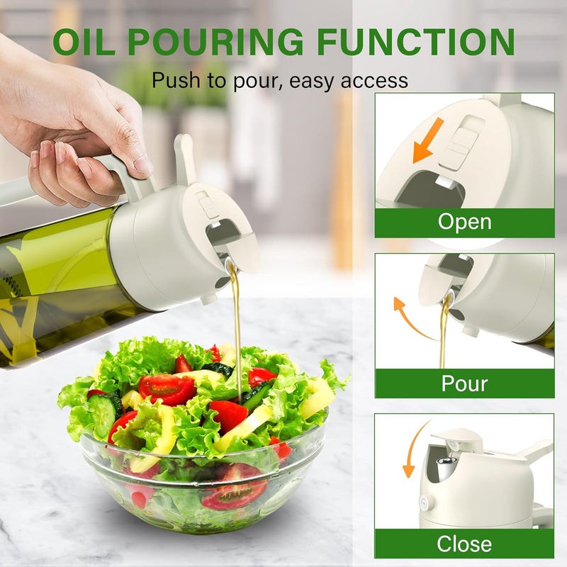 Vakoo 2 in 1 Oil Sprayer and Oil Dispenser for Kitchen - 16oz/470ml Light-Blocking Dark Glass Olive Oil Spray Bottle for Cooking, Air Fryer, Salad & BBQ (Green&White) - Image 3