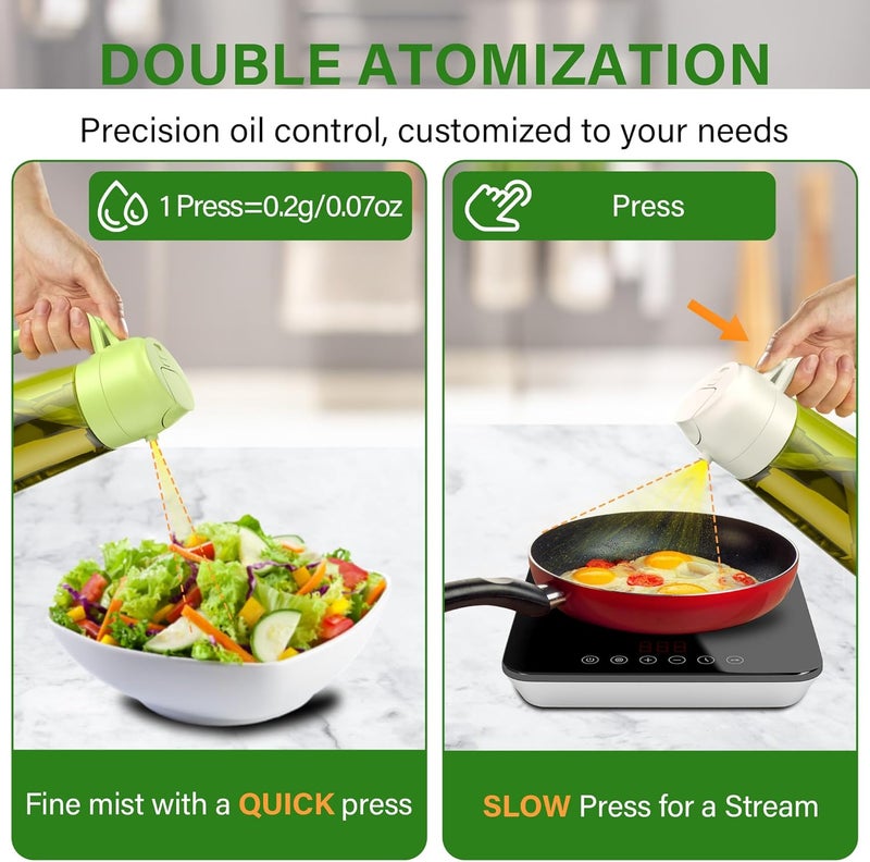 Vakoo 2 in 1 Oil Sprayer and Oil Dispenser for Kitchen - 16oz/470ml Light-Blocking Dark Glass Olive Oil Spray Bottle for Cooking, Air Fryer, Salad & BBQ (Green&White) - Image 4