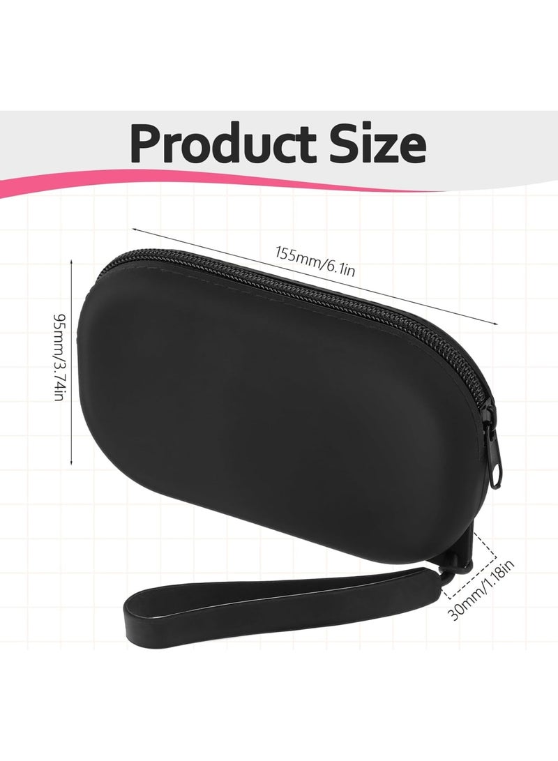 SYOSI Small Portable Silicone Makeup Bag, Travel Waterproof Cosmetic Toiletry Organizer with Zipper Closure and Handle, Compact Beauty Case for Women and Girls, Black - Image 2