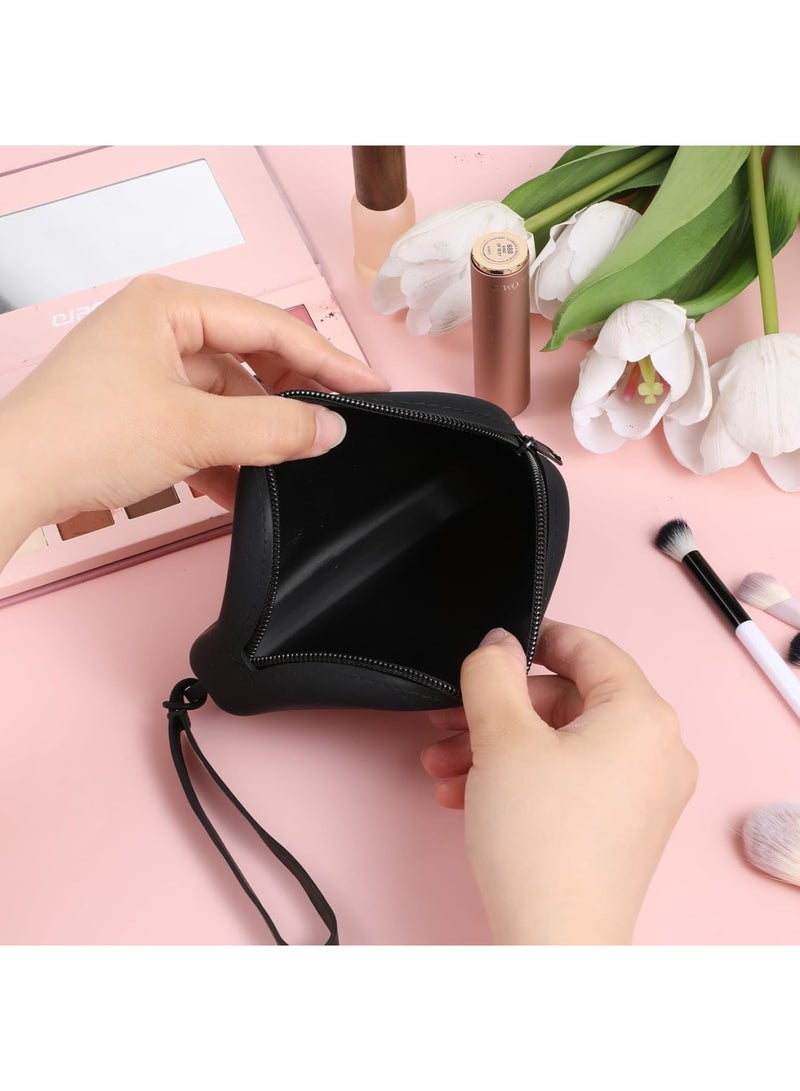 SYOSI Small Portable Silicone Makeup Bag, Travel Waterproof Cosmetic Toiletry Organizer with Zipper Closure and Handle, Compact Beauty Case for Women and Girls, Black - Image 3