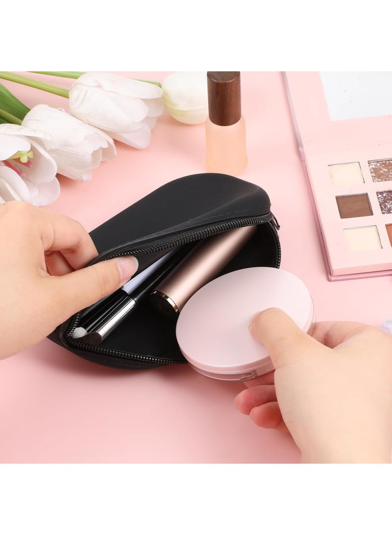 SYOSI Small Portable Silicone Makeup Bag, Travel Waterproof Cosmetic Toiletry Organizer with Zipper Closure and Handle, Compact Beauty Case for Women and Girls, Black - Image 4