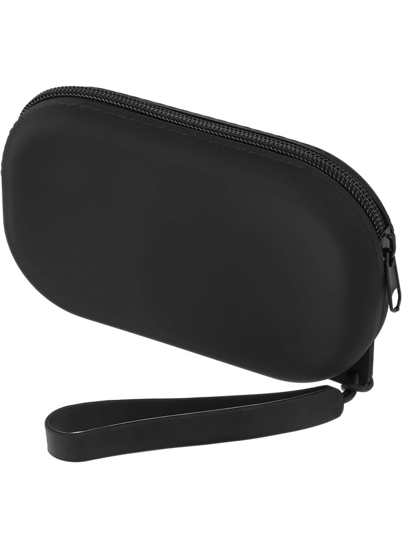 SYOSI Small Portable Silicone Makeup Bag, Travel Waterproof Cosmetic Toiletry Organizer with Zipper Closure and Handle, Compact Beauty Case for Women and Girls, Black - Image 1