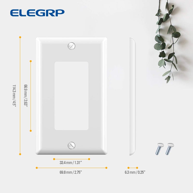 ELEGRP لوحة حائط مزخرفة من إليجروب، غطاء مزخرف قياسي أحادي الفتحة، لوحات أمامية من البولي كربونات غير قابلة للكسر لأجهزة الزخرفة، مدرجة في قائمة UL، البراغي متضمنة (عبوة من 5 قطع، أبيض لامع) - Image 4