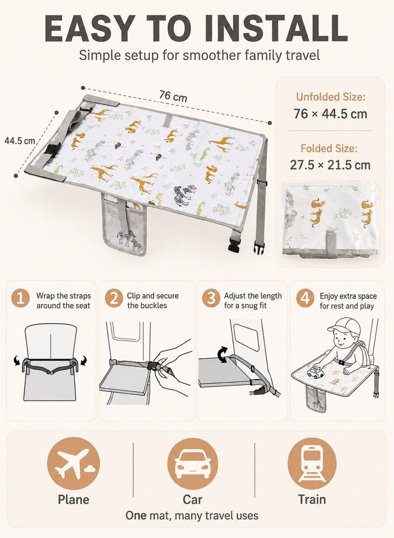 insular Kids Travel Bed for Airplane Seat, Toddler Foldable Footrest and Sleeping Cot, Portable Bed Mat for Child's Comfort on Flights, Cars, and Trains - Image 5