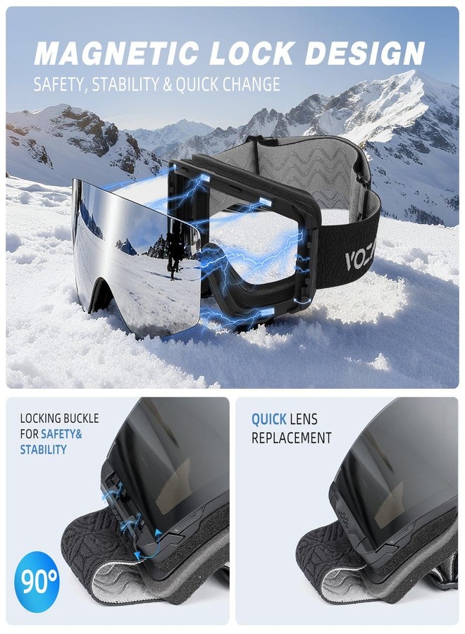 VOZAPOW Ski Goggles Anti-Fog with HD Lens, UV Protection, Magnetic Lens, OTG Snowboard Snow Goggles for Men Women - Image 4