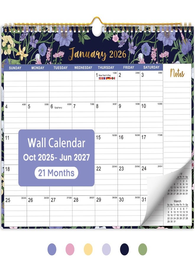 Taja Calendar 2025-2026, 21-Month Calendar from October 2025 to June 2027, 11.5" x 14.7", Spiral Binding Hanging Monthly Wall Calendar, Perfect for Home or Office,Midnight Garden - Image 1