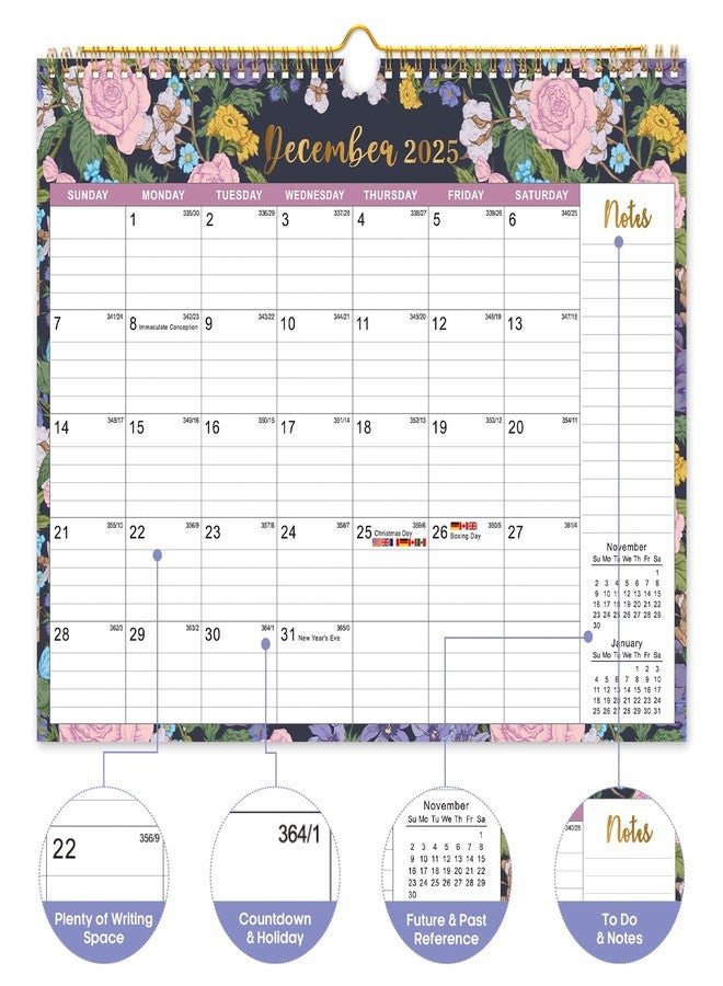 Taja Calendar 2025-2026, 21-Month Calendar from October 2025 to June 2027, 11.5" x 14.7", Spiral Binding Hanging Monthly Wall Calendar, Perfect for Home or Office,Midnight Garden - Image 2