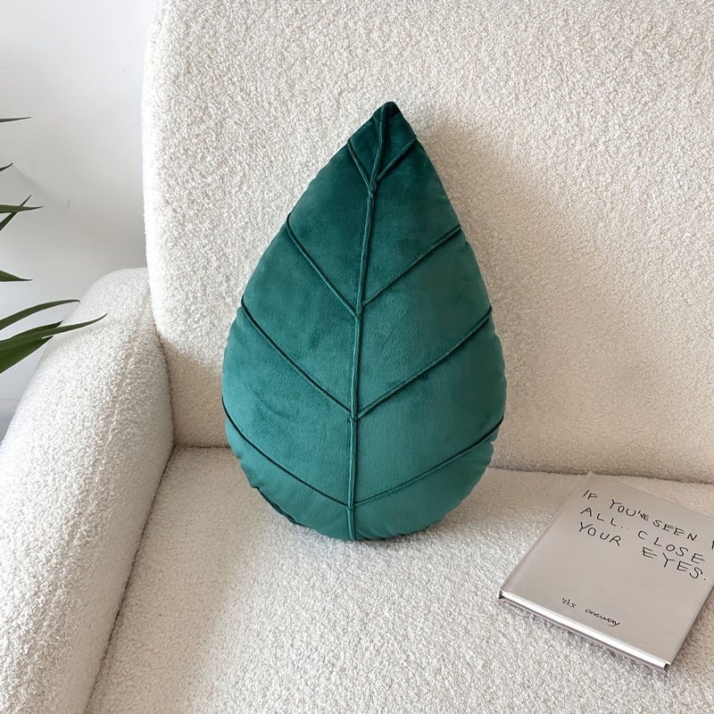 Leaf Shaped Pillow Dark Green Decorative Accent Cushion for Couch Sofa and Bed Retro Vintage Style Soft Cotton Filling 9.84 by 14.96 Inches Hand Wash Only - Image 2