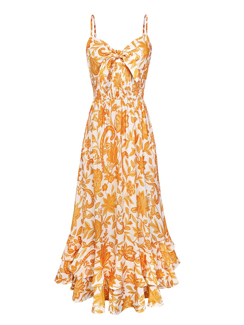 GRACE KARIN Womens Maxi Floral Sundresses Summer Beach Boho Dress Spaghetti Strap Dresses Casual Fashion Clothes with Pockets Yellow Floral M - Image 1