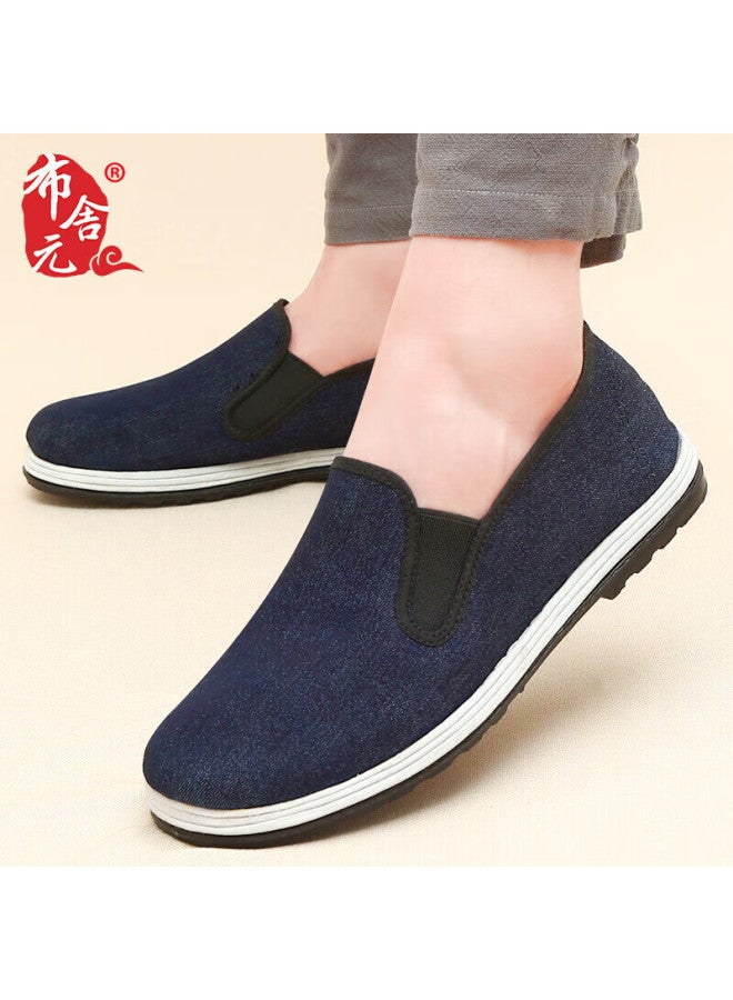 Bus Heyuan Traditional Thousand-layer Sole Slip-on Casual Low-top Shoes For Middle-aged And Elderly Men, Old Beijing Cloth Shoes, Blue, Size 45