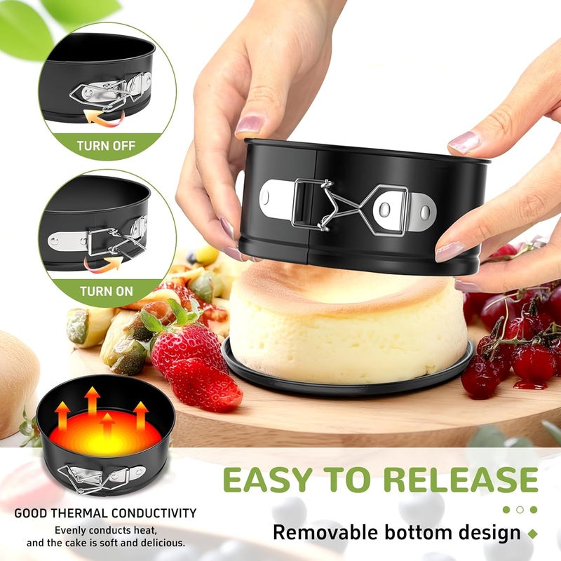 ZeroPone 4 Pack Mini Springform Pan Set, 4 Inch Non-stick Cheesecake Pan, Spring Form Pans for Baking, Springform Pans with Removable Bottom, Round Cake Pans, Small Cake Mold for Mini Cheesecake Pizza - Image 3