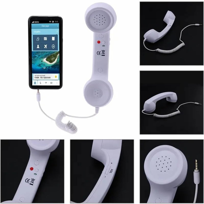 Drumstone 𝟏+𝟏 𝐘𝐄𝐀𝐑 𝐖𝐀𝐑𝐑𝐀𝐍𝐓𝐘 White Retro Telephone Handset – 3.5mm Universal Plug, Radiation-Proof Classic Mobile Phone Receiver - Image 5