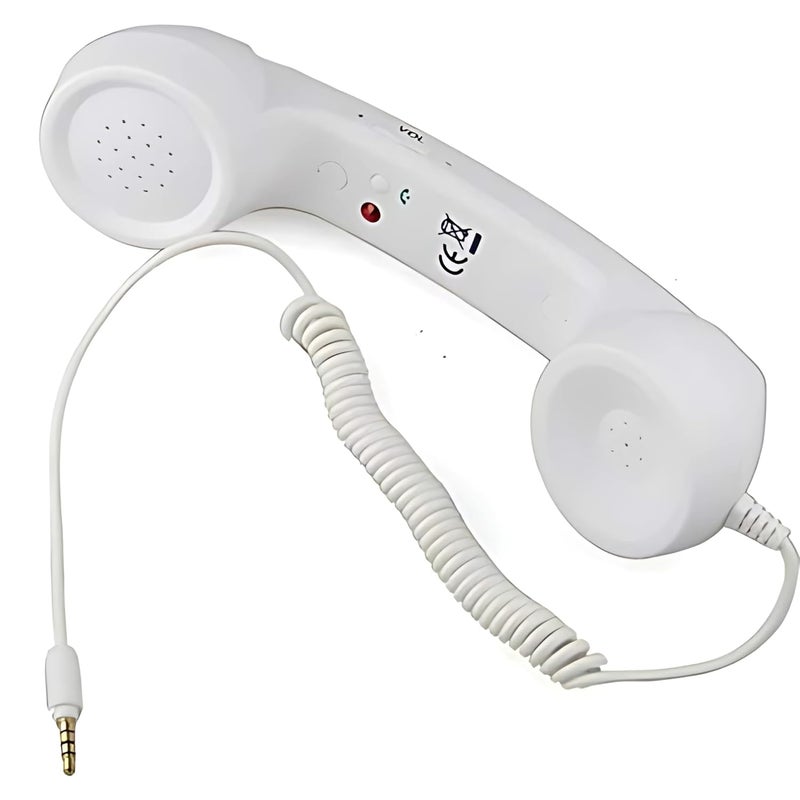 Drumstone 𝟏+𝟏 𝐘𝐄𝐀𝐑 𝐖𝐀𝐑𝐑𝐀𝐍𝐓𝐘 White Retro Telephone Handset – 3.5mm Universal Plug, Radiation-Proof Classic Mobile Phone Receiver - Image 2