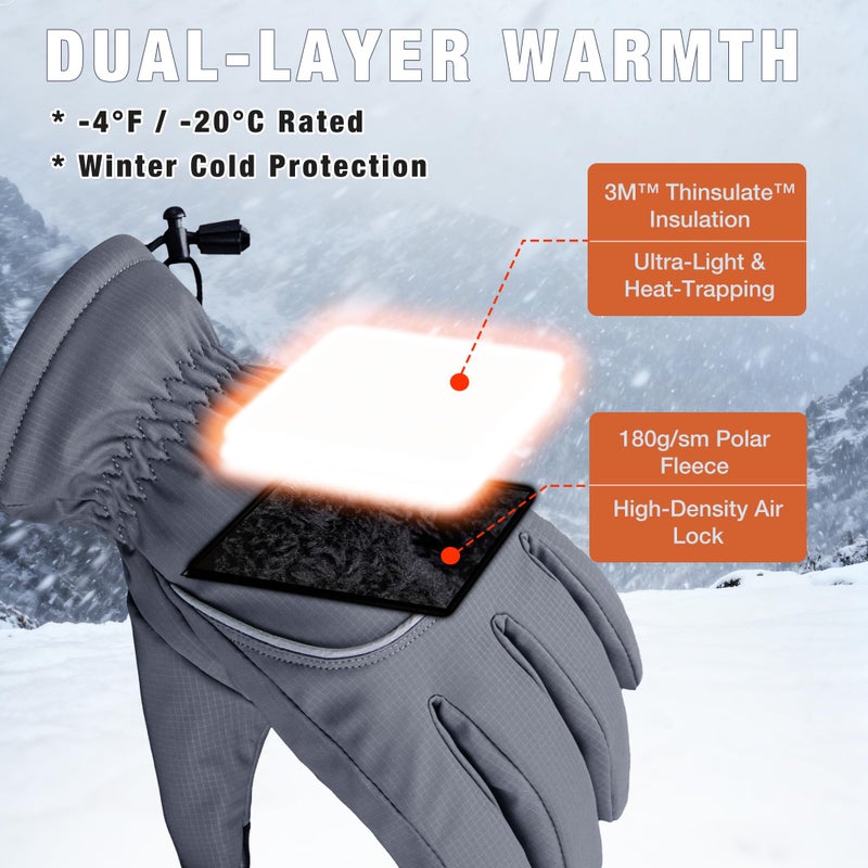Origem Winter Warm Waterproof Gloves Women Men - 3M Thinsulate & Polar Fleece,Reflective Touchscreen Cold Weather Ski Snow Thermal Gloves for Running,Cycling,Hiking,Driving,Walking(a-Black,Medium) - Image 3