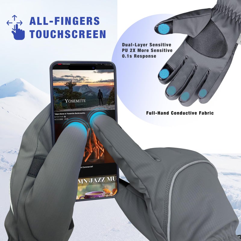 Origem Winter Warm Waterproof Gloves Women Men - 3M Thinsulate & Polar Fleece,Reflective Touchscreen Cold Weather Ski Snow Thermal Gloves for Running,Cycling,Hiking,Driving,Walking(a-Black,Medium) - Image 4