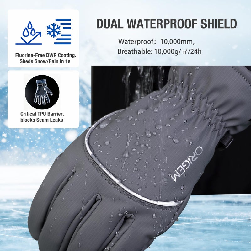 Origem Winter Warm Waterproof Gloves Women Men - 3M Thinsulate & Polar Fleece,Reflective Touchscreen Cold Weather Ski Snow Thermal Gloves for Running,Cycling,Hiking,Driving,Walking(a-Black,Medium) - Image 2