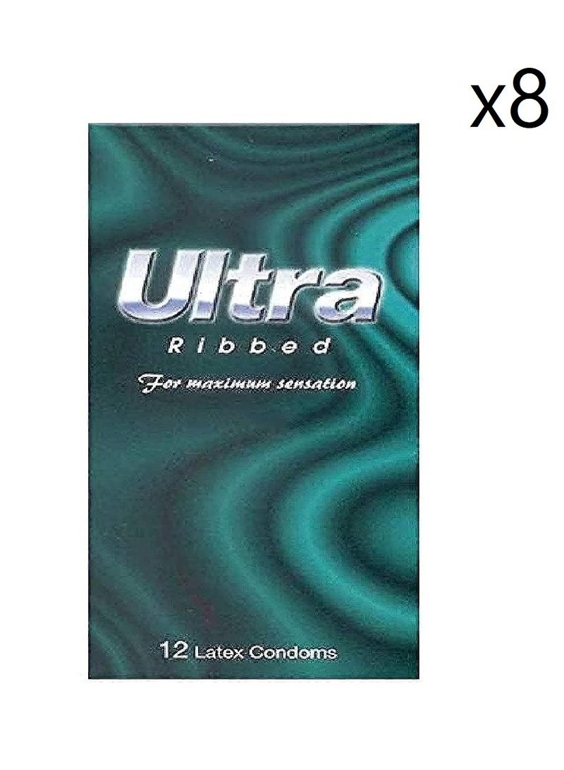 Ultra Ribbed Condoms With External Ridges, 12 Pieces, 8 Pack