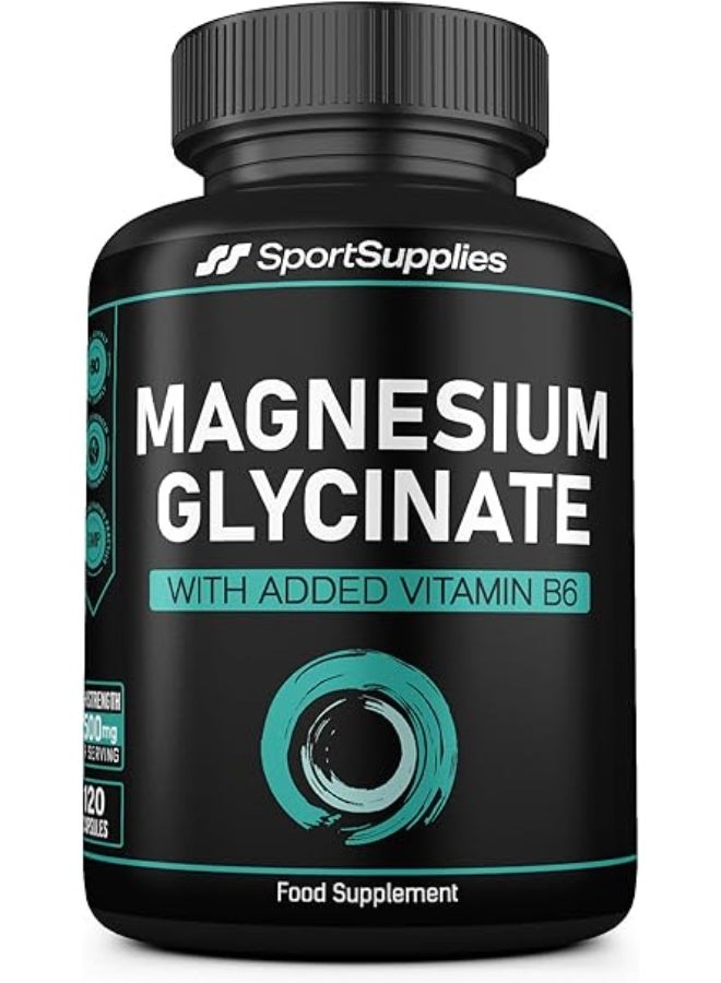 SS Sport Supplies Magnesium Glycinate Supplements 1500mg & Vitamin B6-120 High Strength Capsules - 1500mg of Magnesium Providing 315mg Elemental Magnesium (Bisglycinate) - Pure Active Ingredient - Image 1
