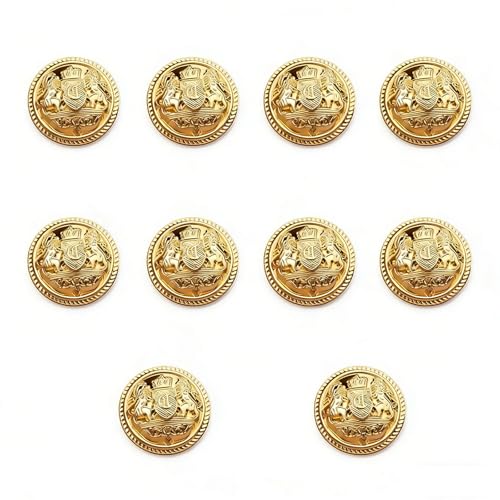 BharatBazaar 10 PCS Button for Clothes, Buttons for Shirts, Gold Metal Blazer Buttons - Round, Medium to Large, Formal Wear, DIY Tailoring & Costume Design - Image 1