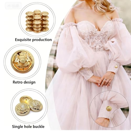 BharatBazaar 10 PCS Button for Clothes, Buttons for Shirts, Gold Metal Blazer Buttons - Round, Medium to Large, Formal Wear, DIY Tailoring & Costume Design - Image 3