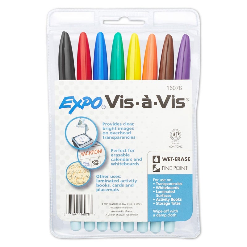 EXPO Wet Erase Markers, Semi-Permanent, Assorted Colors, Ultra Fine Tip, 8 Count - For Writing on Glass, Whiteboards, Mirrors, Calendar, Labeling, Organizing - Image 4