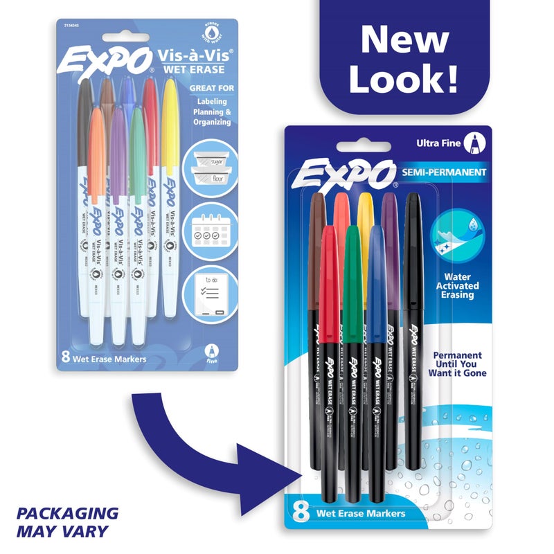 EXPO Wet Erase Markers, Semi-Permanent, Assorted Colors, Ultra Fine Tip, 8 Count - For Writing on Glass, Whiteboards, Mirrors, Calendar, Labeling, Organizing - Image 3