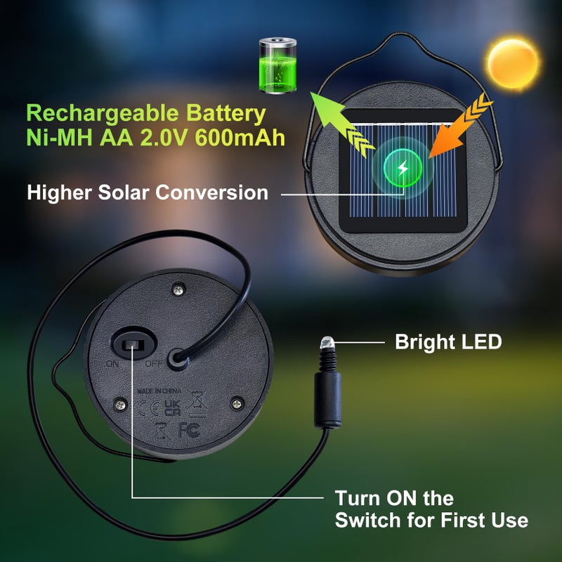 Go2garden AA 600Mah Solar Light Replacement Top Parts for Solar Outdoor Lantern, Waterproof LED Lights for Yard, Garden, Patio Decor DIY Gifts (1Pack) - Image 2